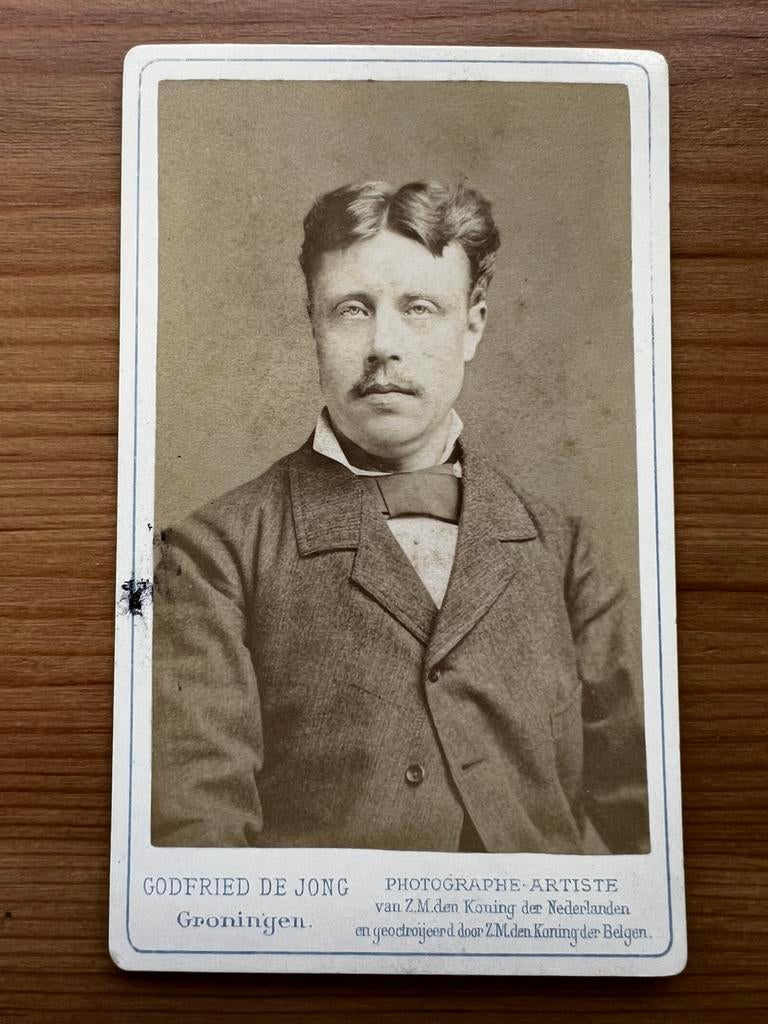 Cdv carte de visite, Godfried de Jong, Groningen, heer, Verzamelen, Foto's en Prenten, Ophalen of Verzenden, Voor 1940, Zo goed als nieuw