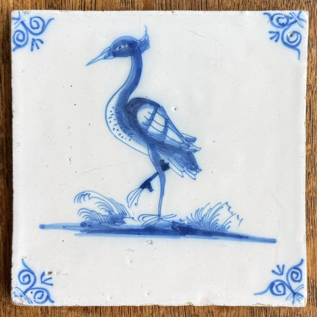 Antieke tegel met een kraanvogel ca 1670-1700, Ophalen of Verzenden