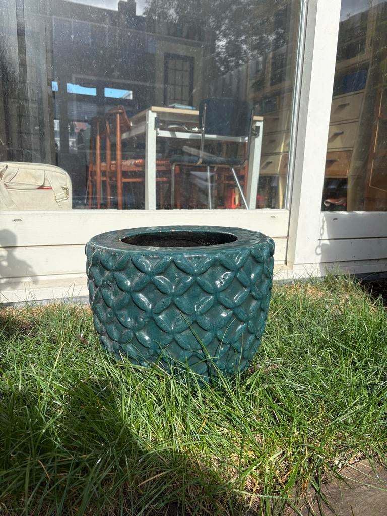 Grote Groene Terracotta Bloempot - 35cm Hoog, 24cm Diameter, Ophalen, Gebruikt, Rond, Binnen
