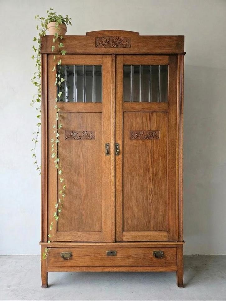 Antieke brocante Art Deco meidenkast vintage linnenkast kast, Antiek en Kunst, Curiosa en Brocante, Ophalen of Verzenden