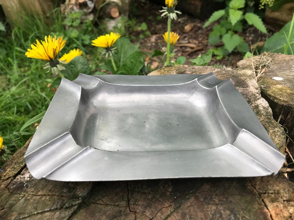 Asbak - tin - Peltro - rechthoekig 13,3 bij 16 cm, Antiek en Kunst, Ophalen of Verzenden