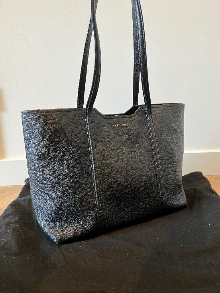 ZGAN zwart leer Hugo Boss Taylor shopper tote hold-all tas, Ophalen of Verzenden, Zo goed als nieuw, Zwart, Handtas