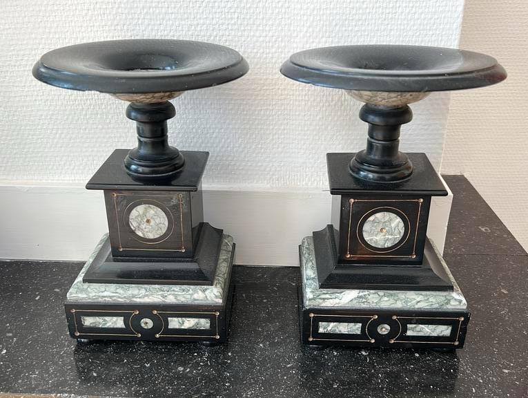 Antieke kandelaars schouwornament schoorsteenmantel marmer, Ophalen of Verzenden, Overige materialen