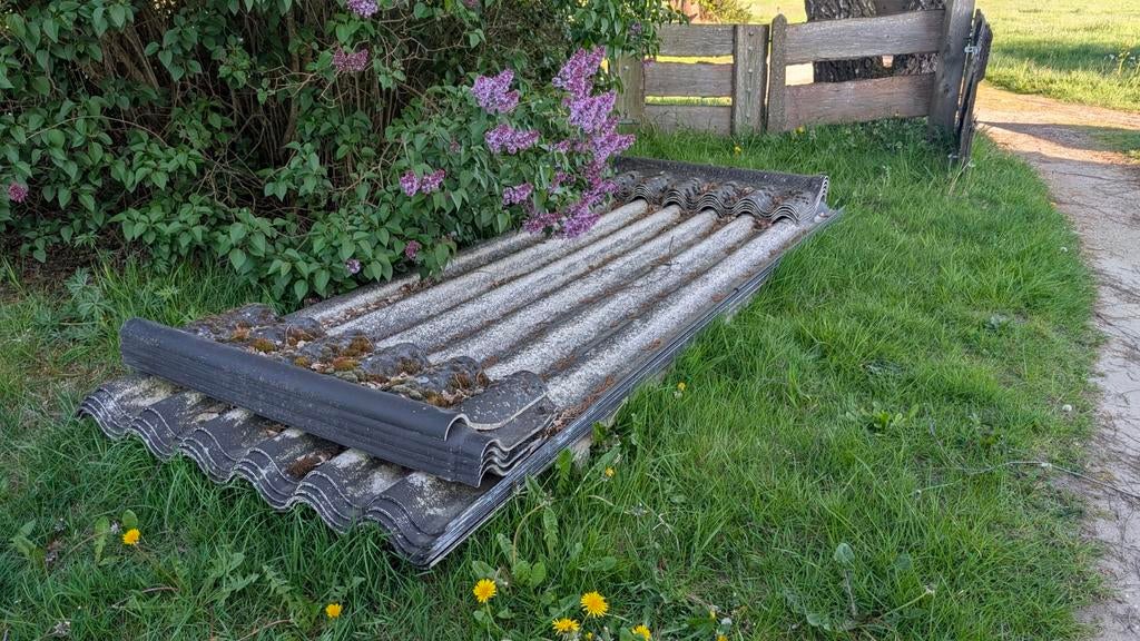 Gratis vezelcement golfplaten + nokvorsten, Ophalen, Overige materialen, Golfplaat, Grijs