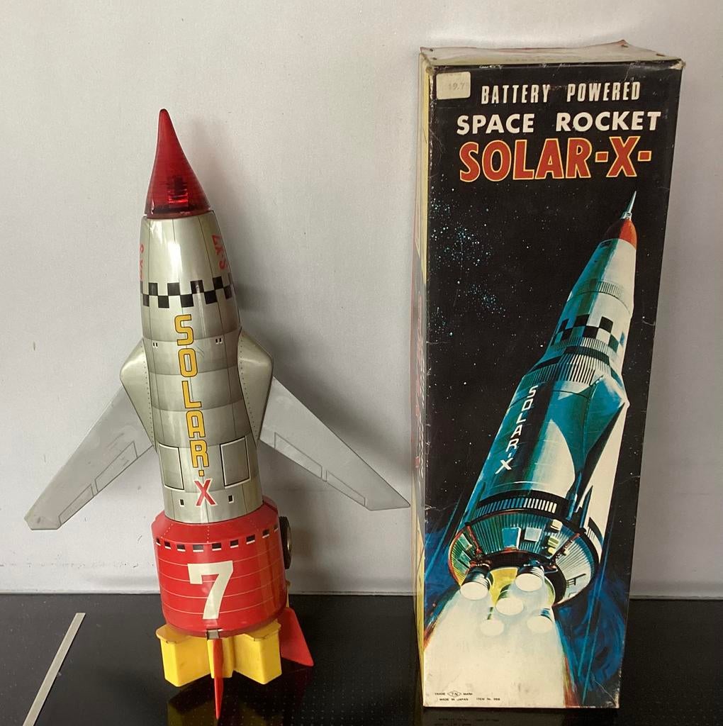 Oude 1960’s Blikken Nomura Solar-X7 Space Rocket,Raket OVP, Antiek en Kunst, Antiek | Speelgoed, Ophalen