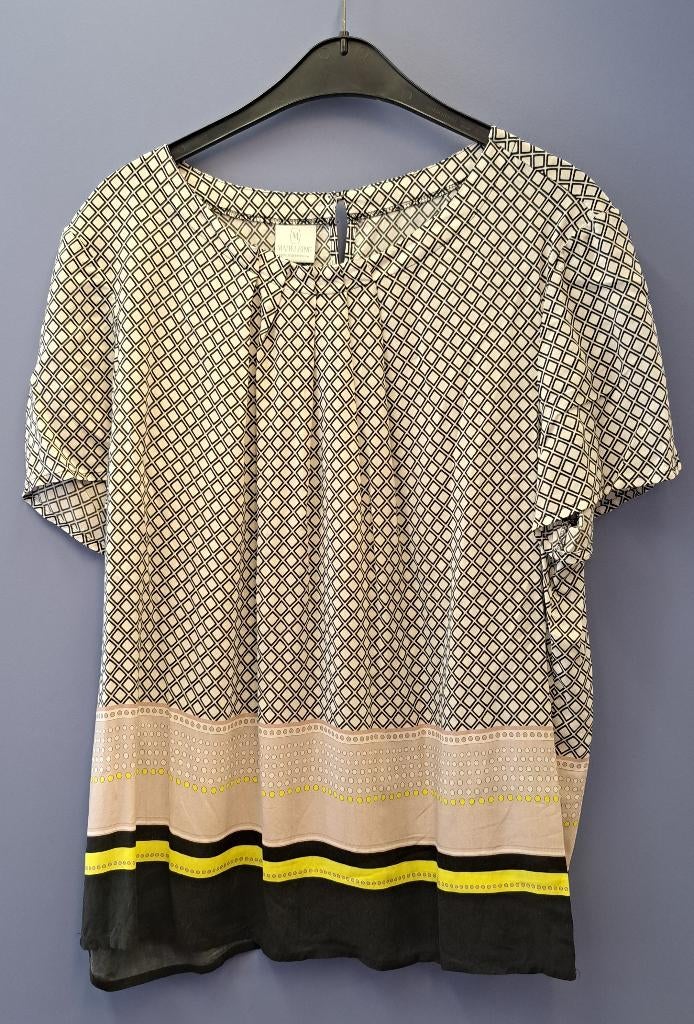 Madeleine top soepelvallend grafisch zw-wit geel mt 44 49115, Kleding | Dames, Tops, Zo goed als nieuw, Maat 42/44 (L), Zwart