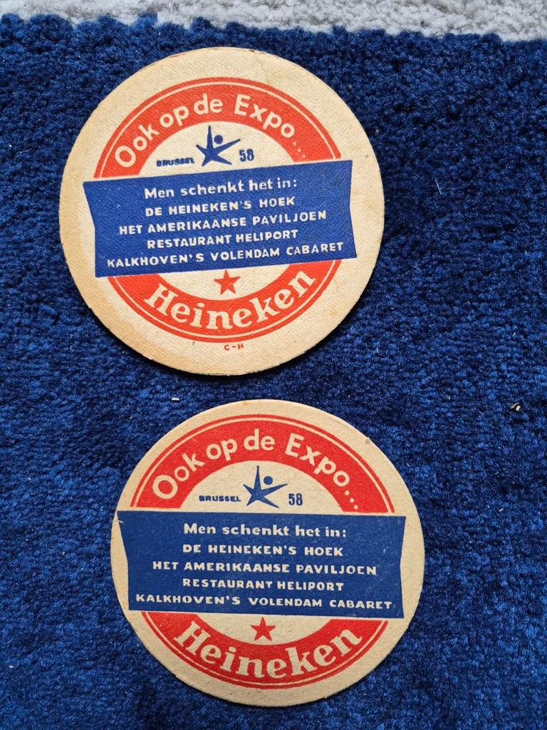 2 Heineken export viltjes 1958 - Verschillende diktes, Verzamelen, Ophalen of Verzenden