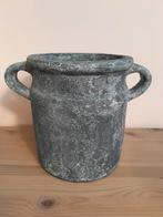 Decoratieve bloempot met handvatten - Grijs/Groen, Tuin en Terras, Bloempotten, Overige materialen, Gebruikt, Rond, Minder dan 40 cm