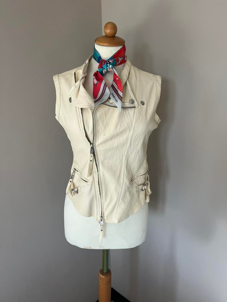 Lederen gilet van High crème wit mt 38, Ophalen of Verzenden, Zo goed als nieuw, Maat 38/40 (M), Wit