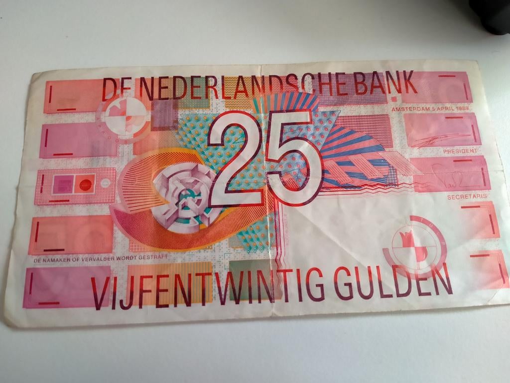 25 Gulden Nederlands Bankbiljet 1989 - Roodborstje, Ophalen of Verzenden, 25 gulden, Los biljet
