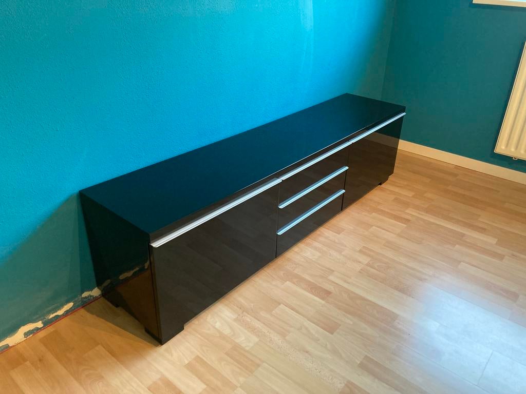 IKEA BESTA BURS TV-meubel hoogglans zwart, Huis en Inrichting, Kasten | Televisiemeubels, Ophalen, Gebruikt, 150 tot 200 cm, Minder dan 100 cm