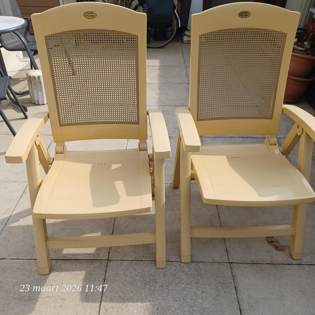 2 hartman prestige gele verstelbare tuinstoelen 50€€, Tuin en Terras, Tuinstoelen, Ophalen, Zo goed als nieuw, Kunststof