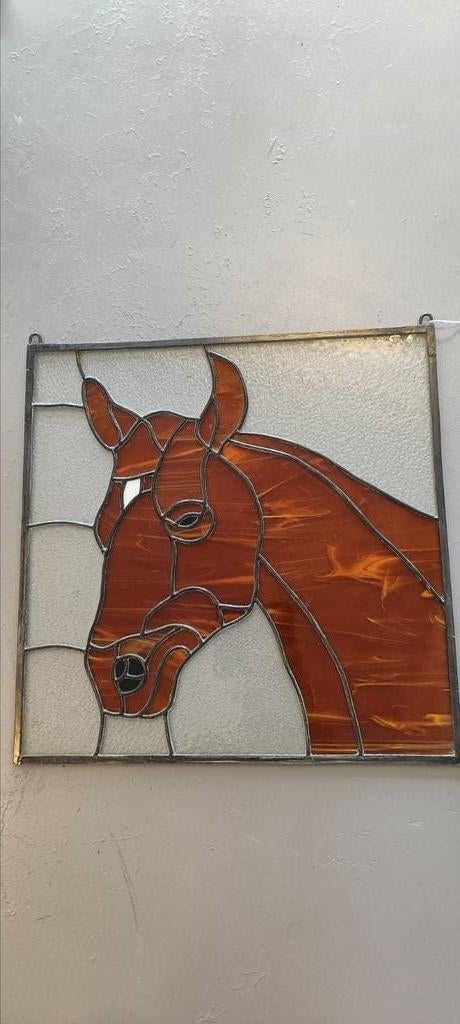 Glas in lood met paard, Antiek en Kunst, Kunst | Schilderijen | Modern, Ophalen