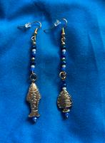 Oorbellen met visjes en kralen, Overige materialen, Hangers, Blauw, Nieuw