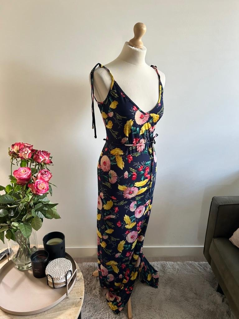 King Louie maat L maxi bloemen jurk 3226, Blauw, Maat 42/44 (L), Ophalen of Verzenden, Zo goed als nieuw