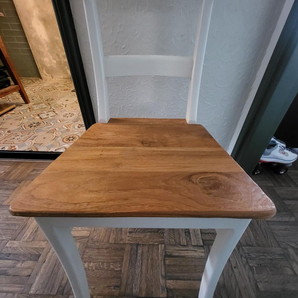 2 x railback teak stoelen/stevig/hout/onverwoestbaar/zitten, Ophalen, Gebruikt