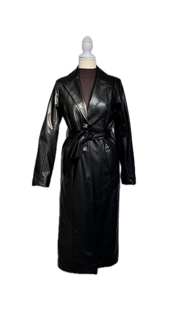 H&M lange vegan leren jas maat XXS/XS. Zwart. Nieuw!, Kleding | Dames, Verzenden, Nieuw, Maat 34 (XS) of kleiner, Zwart