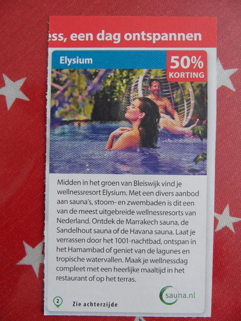 Elysium kortingsbon, Twee personen, Kortingsbon, Spa of Sauna