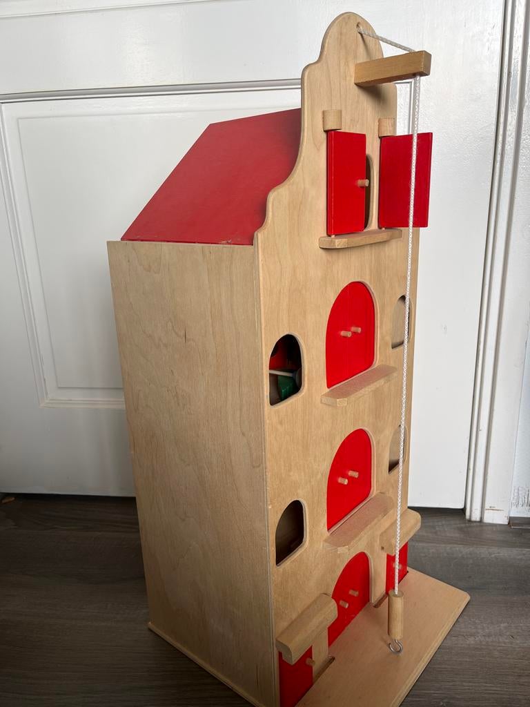Houten Grachtenpand Poppenhuis met Uitgebreide Inrichting, Kinderen en Baby's, Speelgoed | Poppenhuizen, Ophalen of Verzenden