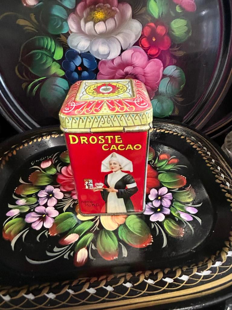 Antiek oud Droste blikje cacao haarlem 1/10 kg, Ophalen of Verzenden, Gebruikt, Overige, Droste
