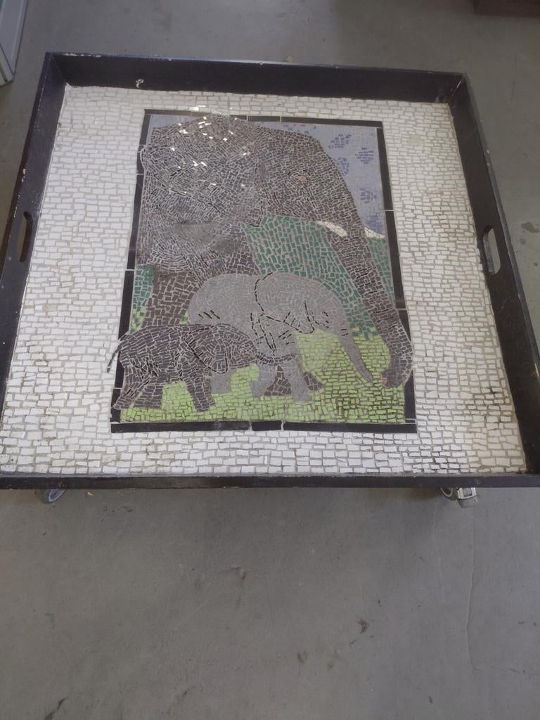 Salontafel op wieltjes met mozaïek, Ophalen, Overige materialen, Gebruikt, 50 tot 100 cm