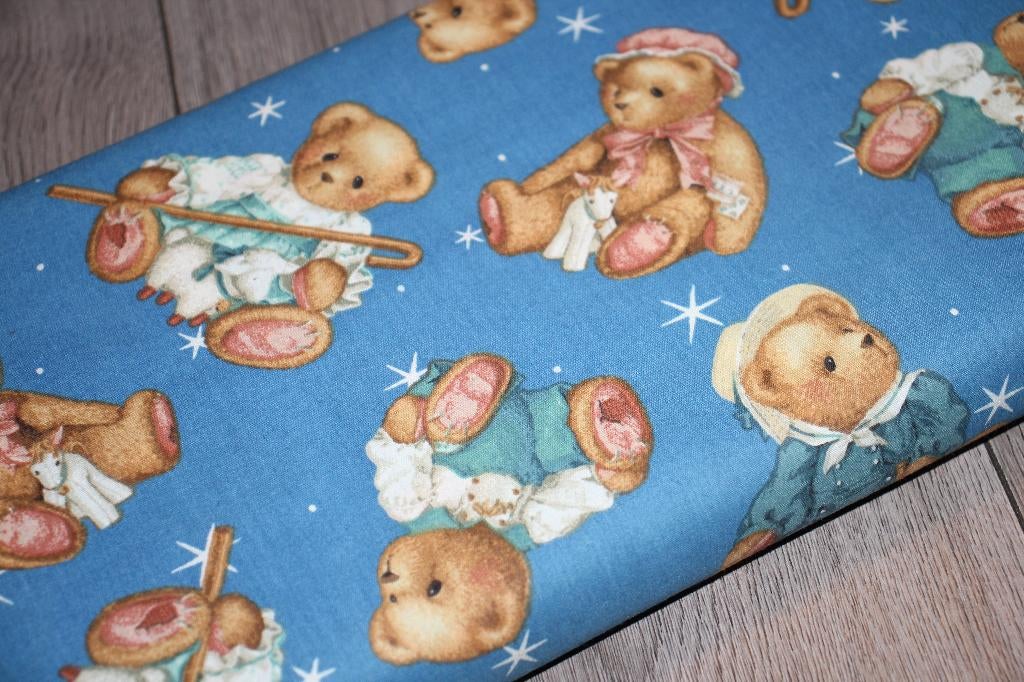 Rol vintage 100% katoen stof - blauw beertjes sterren #4583, Hobby en Vrije tijd, Stoffen en Lappen, Blauw, Ophalen of Verzenden
