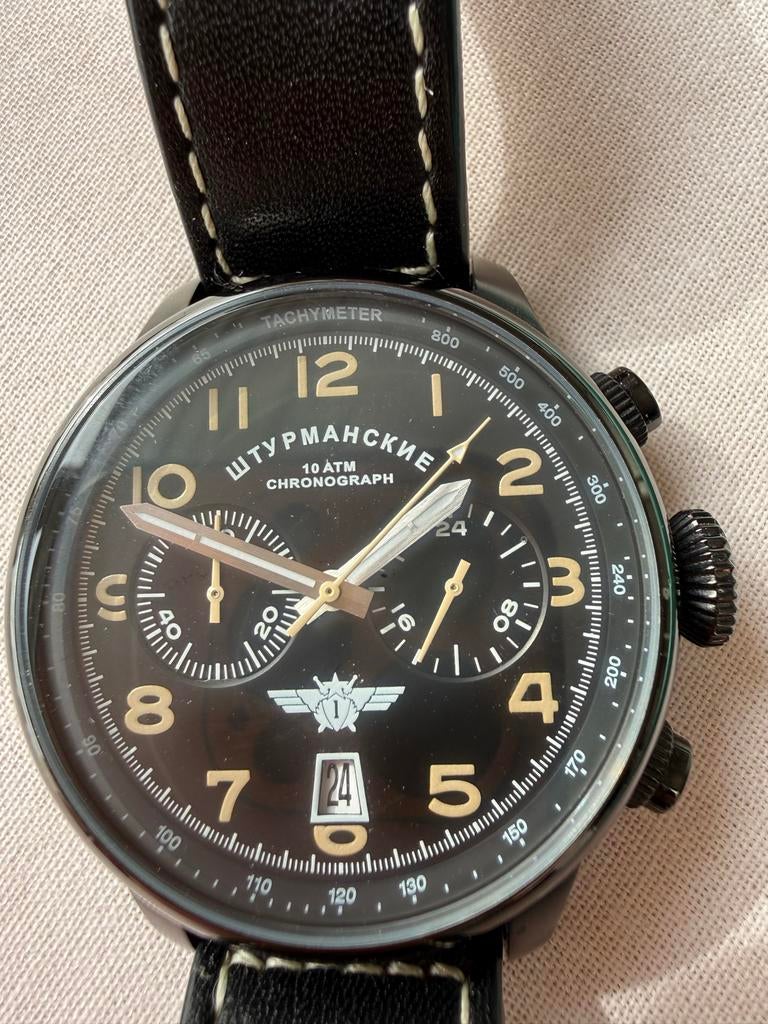 Een Russisch Horloge; Merk: ШТУРМАНСКИЕ; Navigatoren, Overige merken, Leer, Staal, Polshorloge