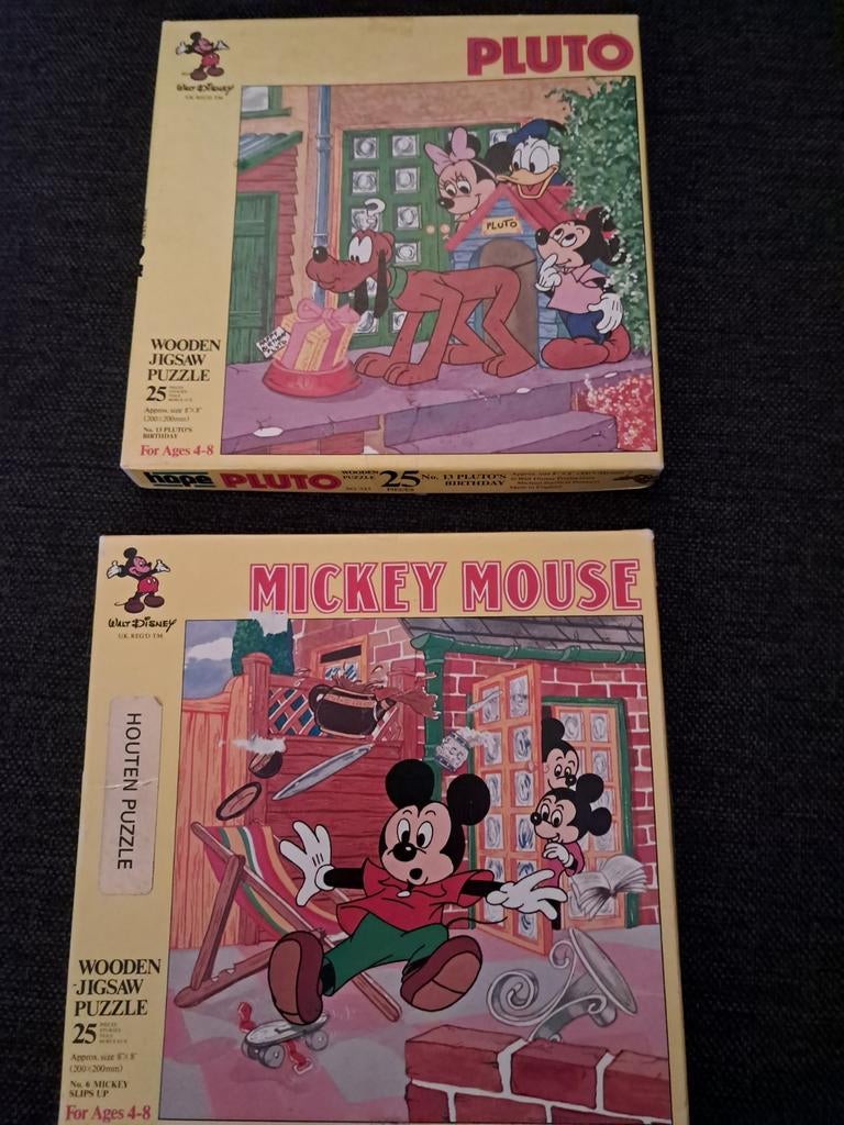 Vintage Disney Houten Puzzels: Mickey Mouse & Pluto, Ophalen of Verzenden