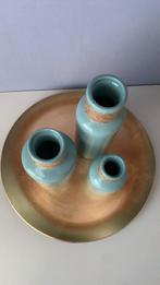 3 vaasjes met onderbord, Ophalen of Verzenden, Nieuw, Rond, Riet