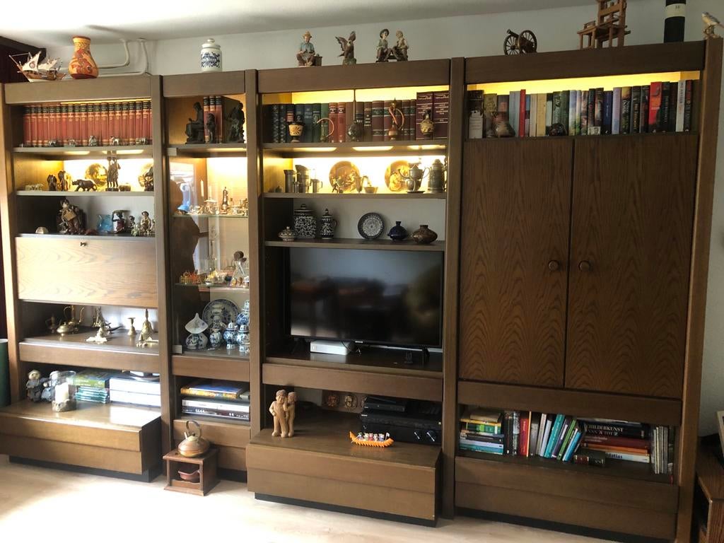 Hulsta Eikenfineer Bergmeubel met Bar en Vitrine 220x400 cm, Ophalen of Verzenden, Gebruikt