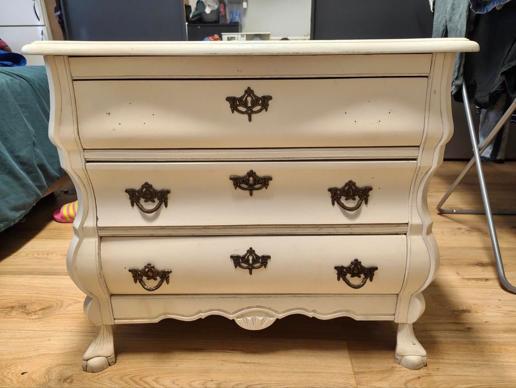 Buikkastje  Crème wit opknappertje, Huis en Inrichting, Gebruikt, 50 tot 100 cm, Antiek, Vintage, Brocante, 3 of 4 laden