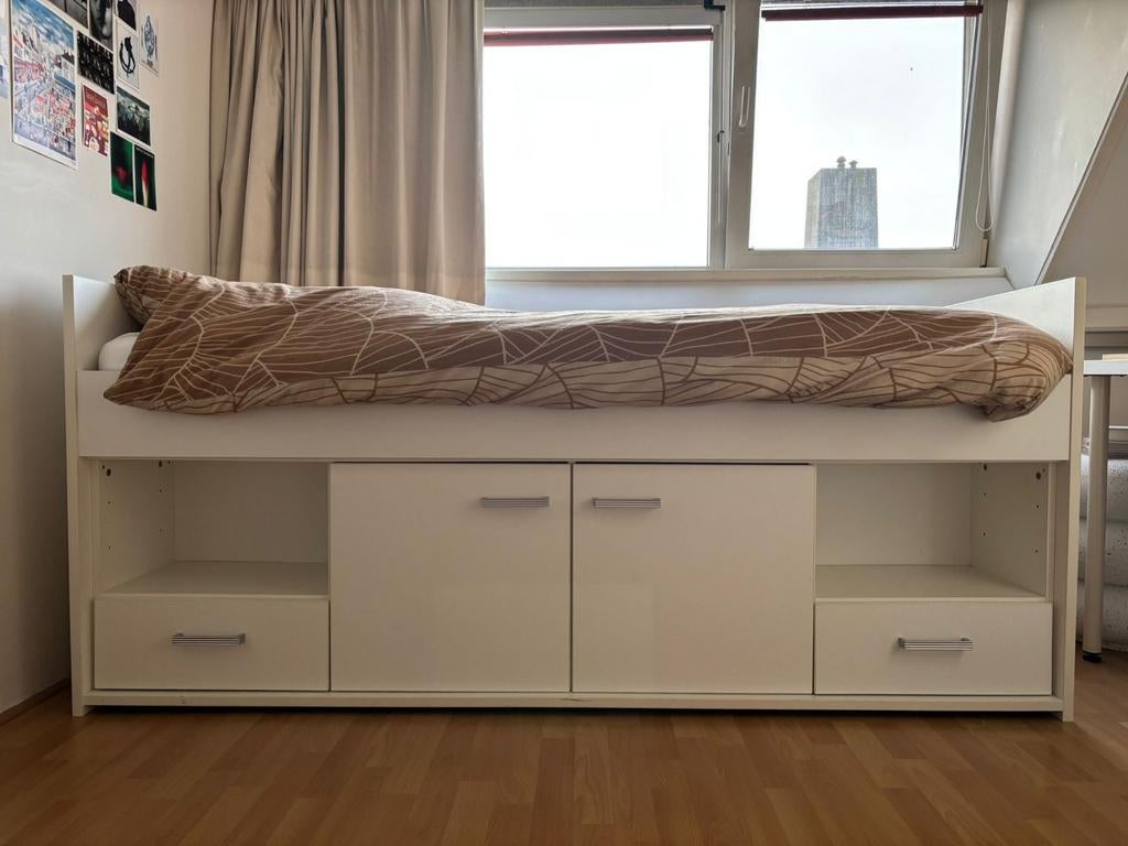Eenpersoons bed, Huis en Inrichting, Slaapkamer | Bedden, Ophalen, Gebruikt, 90 cm, Eenpersoons