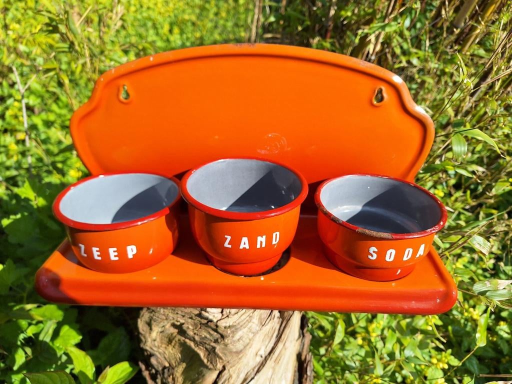 Vintage Emaille Zeep, Zand, Soda Rekje - Oranje, Ophalen of Verzenden