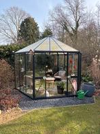 Ruime glazen tuinkas met zwart aluminium frame, Gebruikt, Kweekkas, Ophalen of Verzenden, Glas