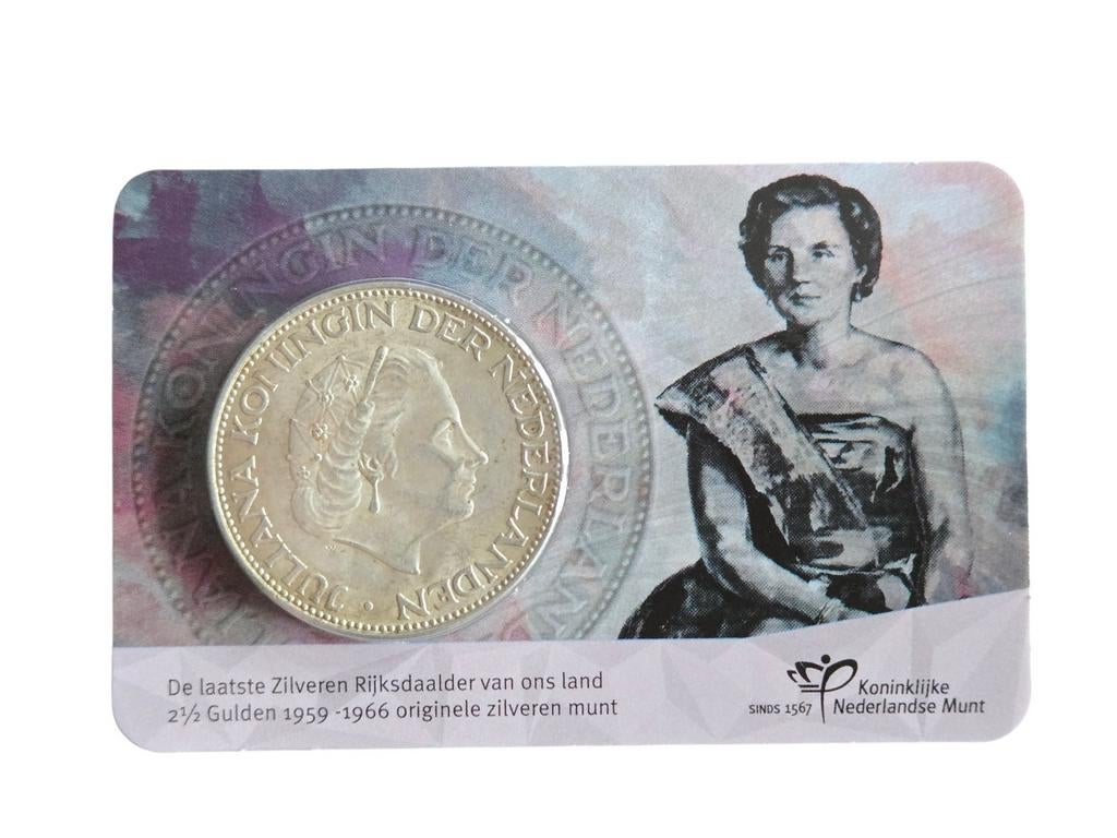 Zilveren Rijksdaalder 1962 - 60 Jaar Afscheid Coincard, Koningin Juliana, Zilver, Ophalen of Verzenden, Losse munt