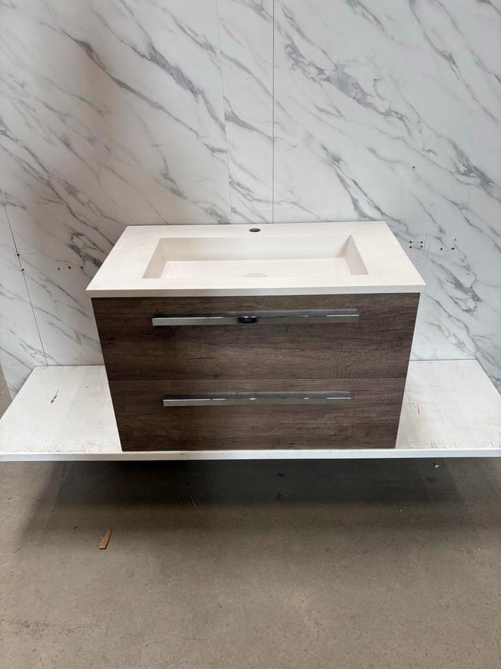 Badmeubel Nebraska Eiken 80cm met Kunsteen Wastafel, Huis en Inrichting, Badkamer | Badkamermeubels, Nieuw, Wastafelkast, Minder dan 100 cm