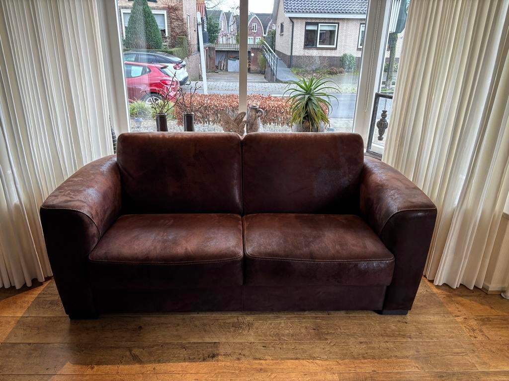 2,5-zits Cowboyleer bank in zeer goede staat, Huis en Inrichting, Ophalen, 150 tot 200 cm, Tweepersoons, Zo goed als nieuw