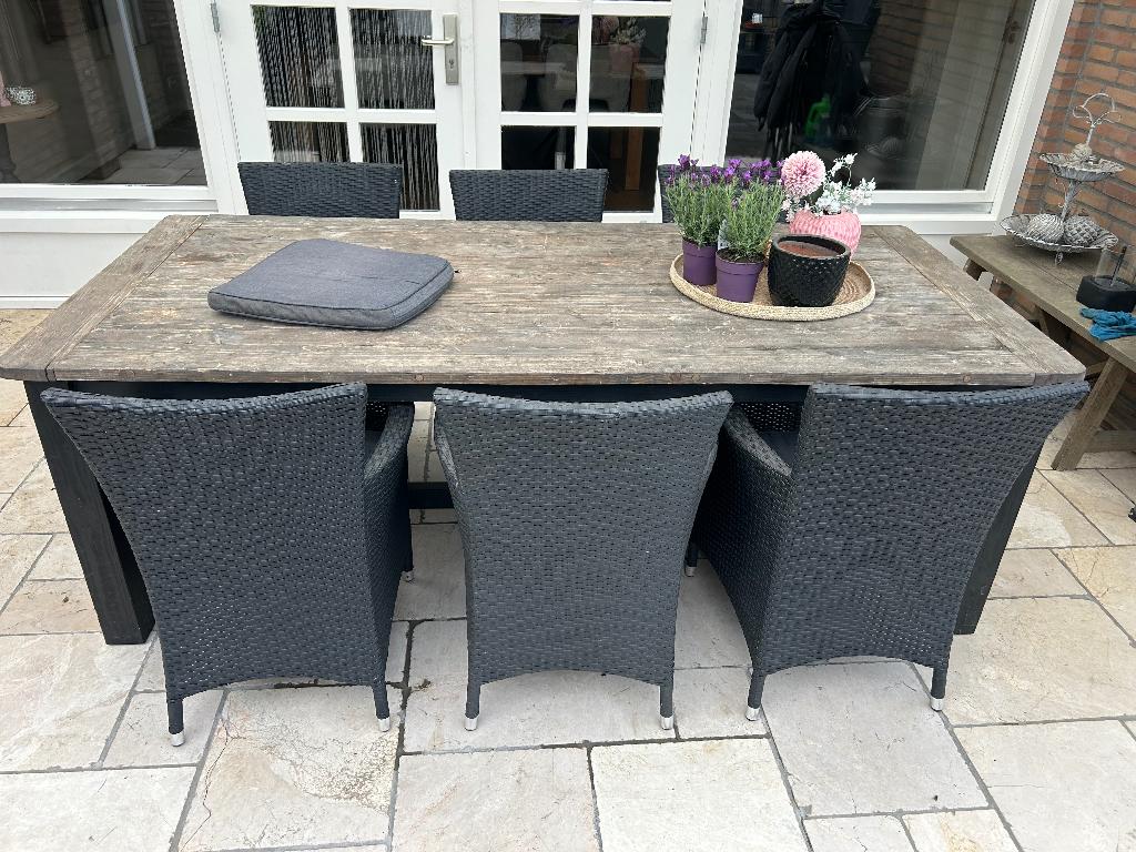 Tuinset, Tuin en Terras, Tuinsets en Loungesets, Gebruikt, Tuinset, Teakhout, 6 zitplaatsen, Eettafel, Stoel, Ophalen