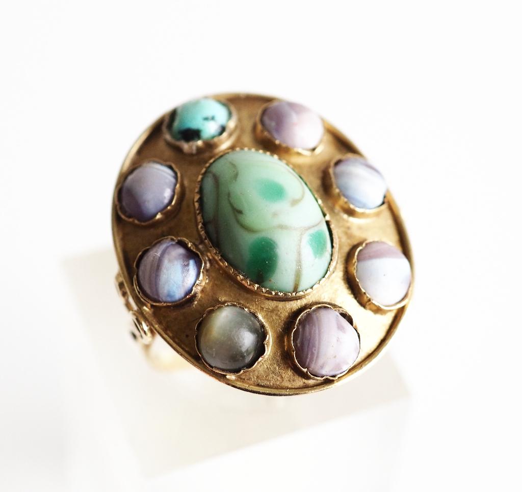 14 krt gouden statement-ring met edelstenen, Ophalen of Verzenden, Zo goed als nieuw, ., Met edelsteen