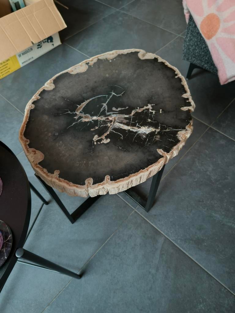 Versteend houten salon tafel, Huis en Inrichting, Overige materialen, 55 tot 75 cm, Zo goed als nieuw, Overige vormen