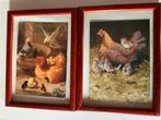 Twee leuke kippen prentjes. Ingelijst., Ophalen of Verzenden, Zo goed als nieuw, Schilderij, Minder dan 50 cm