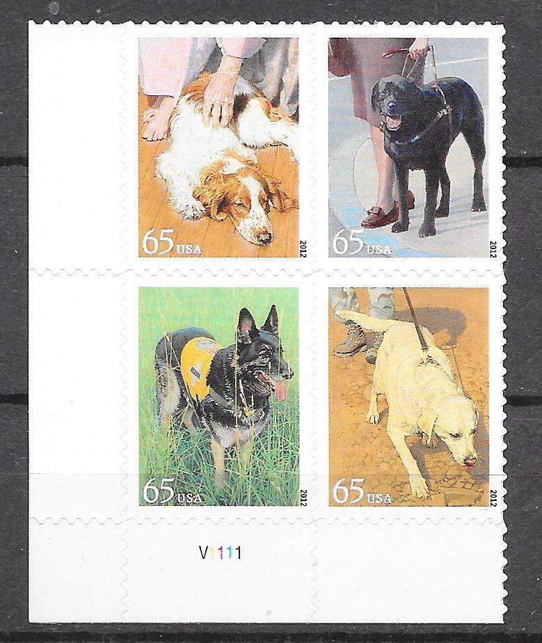 USA 2012 Werkhonden Scott 4604-07 4-blok postfris zie scan, Ophalen of Verzenden, Postfris, Noord-Amerika