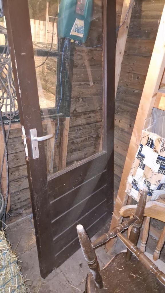 Schuurdeur met glas, Doe-het-zelf en Verbouw, Deuren en Horren, Ophalen, Gebruikt, Buitendeur, 200 tot 215 cm