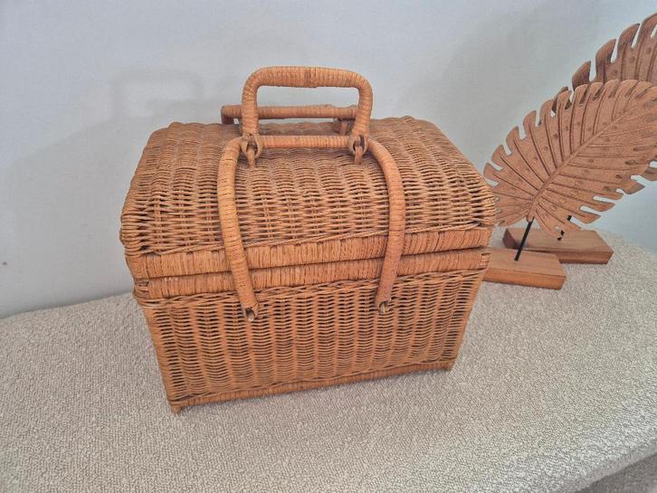 Brocante rotan mand / koffertje, Huis en Inrichting, Woonaccessoires | Schalen en Manden, Zo goed als nieuw, Mand, Rechthoekig