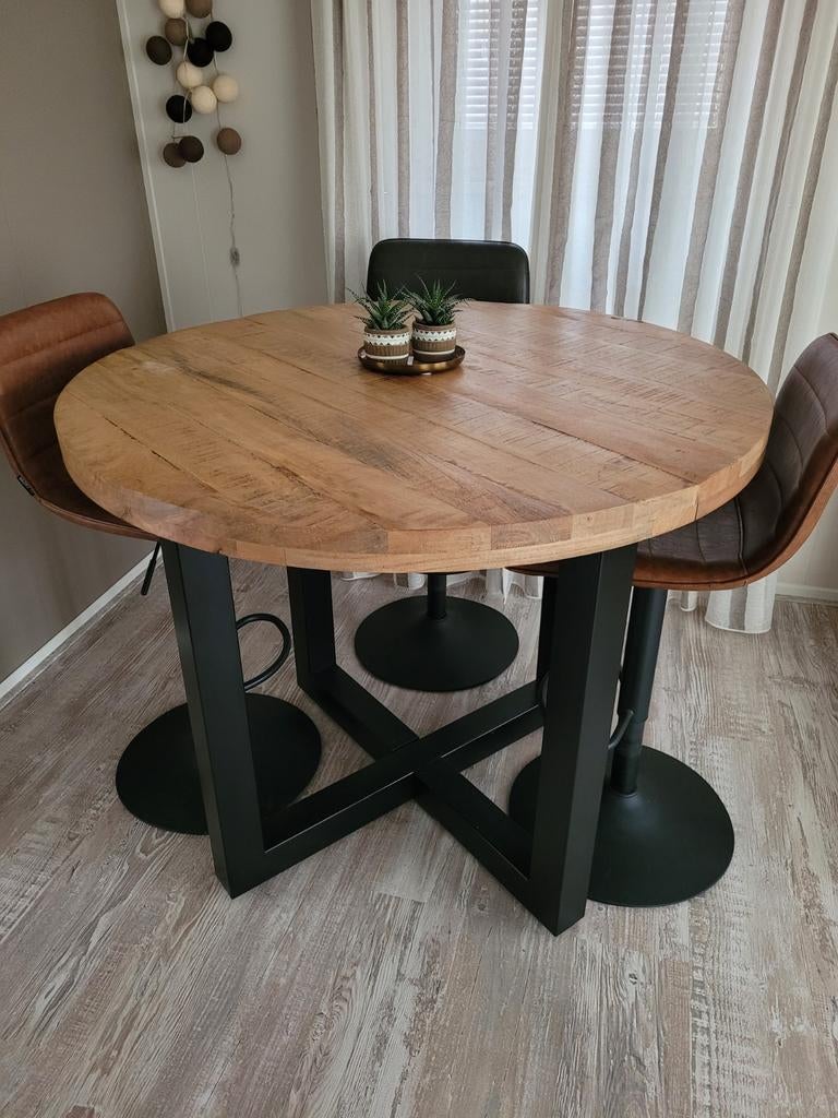 Statafel/ bartafel met 4 gasgeveerde verstelbare barstoelen, Ophalen, In hoogte verstelbaar, Zo goed als nieuw