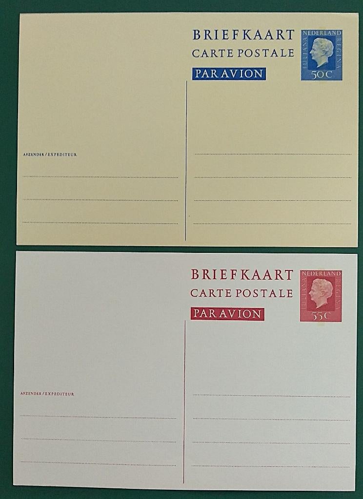 Briefkaart 2x Juliana 50+55 cent PAR AVION ongebr. G.355/359, Postzegels en Munten, Brieven en Enveloppen | Nederland, Verzenden