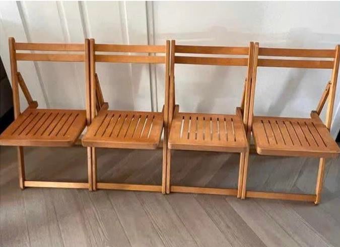 Set van vintage 4 klapstoelen van hout, Huis en Inrichting, Stoelen, Ophalen, Bruin, Zo goed als nieuw, Vier