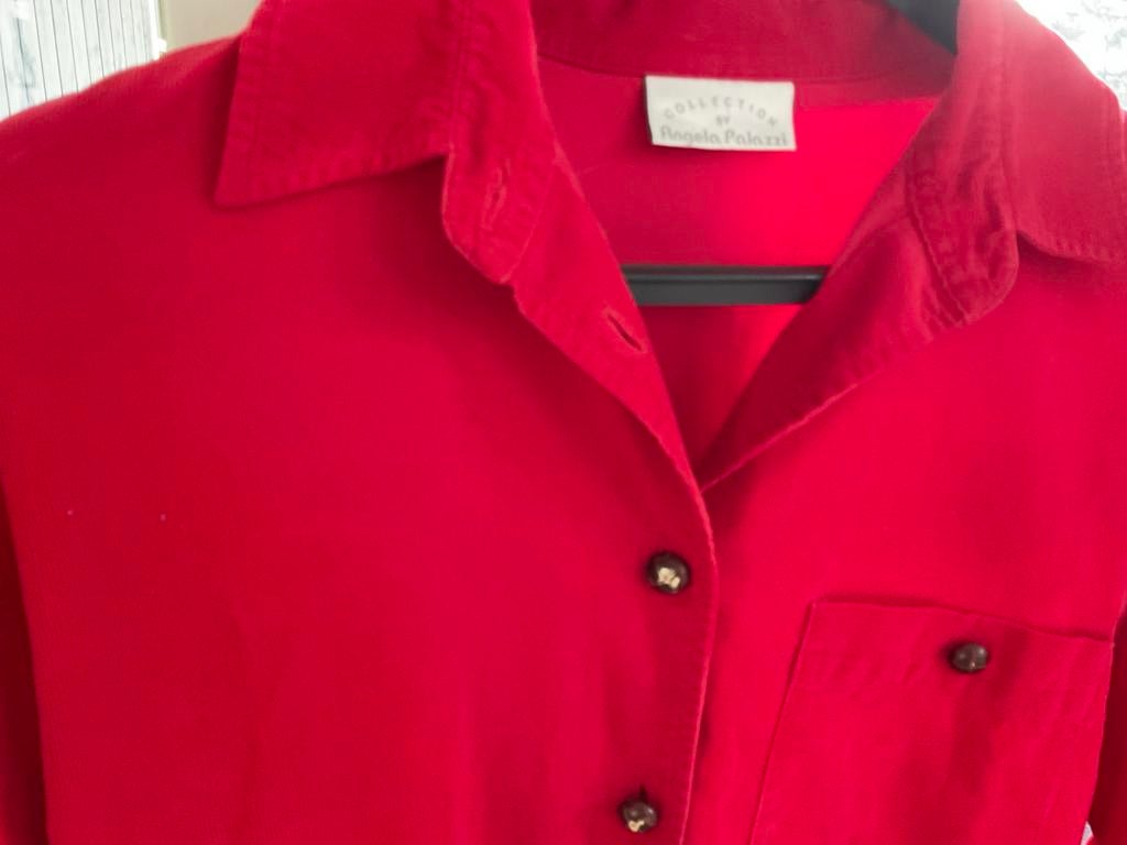 Merk ANGELA PALAZZI BLOUSE JASJE VAN ROOD SMAL RIB, Ophalen of Verzenden, Zo goed als nieuw, Maat 36 (S), Rood