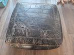 Grote vintage leren poef, Ophalen, Gebruikt, Hout