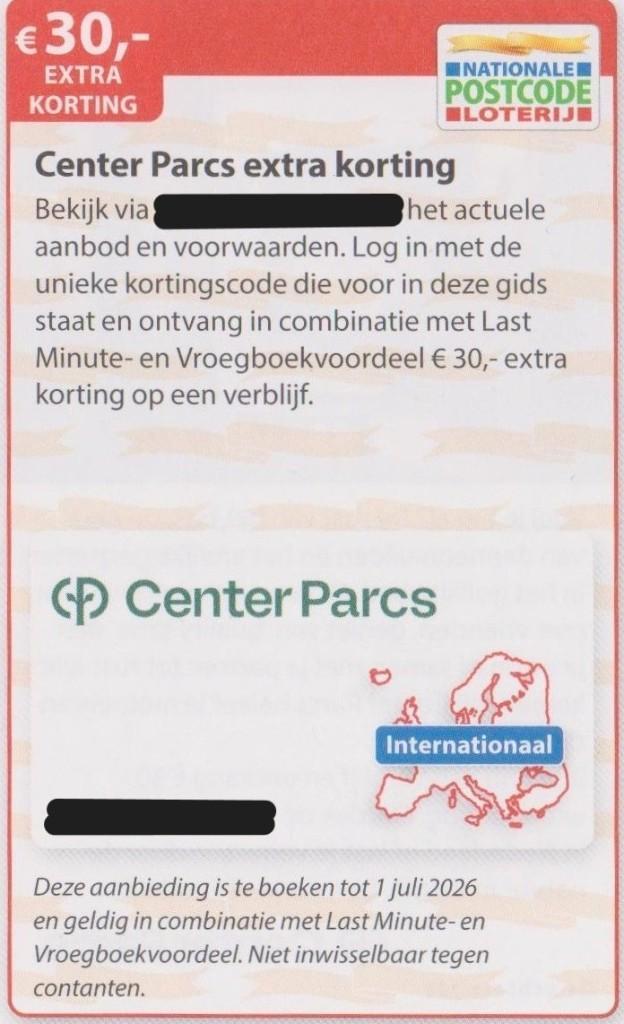 Center Parcs € 30,- extra korting. Verblijf vanaf 3 nachten., Tickets en Kaartjes, Kortingen en Cadeaubonnen, Drie personen of meer